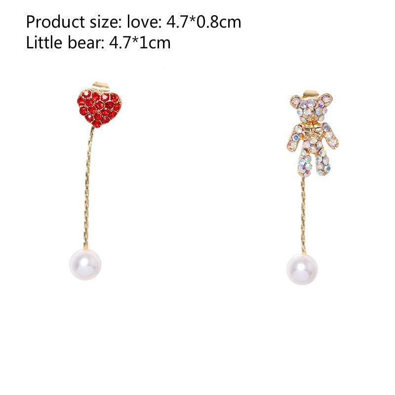 Long Earrings Crystal Heart Bear Pearl