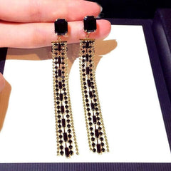 Long Earrings Delicate Black Tassel