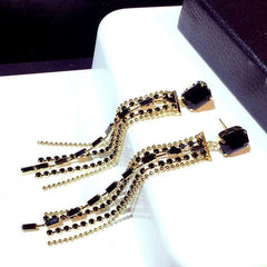 Long Earrings Delicate Black Tassel