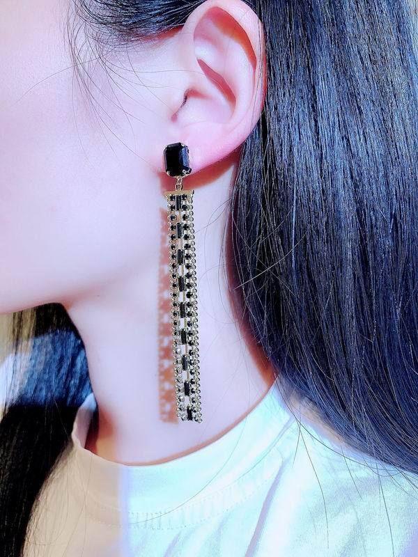 Long Earrings Delicate Black Tassel