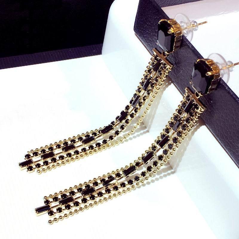 Long Earrings Delicate Black Tassel