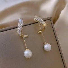 Long Earrings Geometric Pearl Crystal Accessory