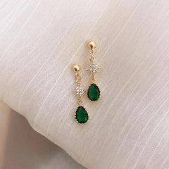 Long Earrings Green Crystal Pattern