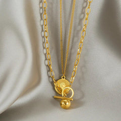 Long Necklaces Double Layers Coin Cross