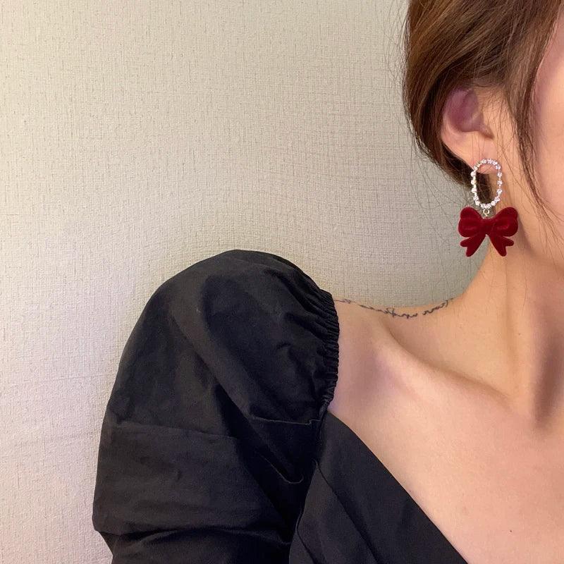 Lovely Velvet Bowknot Drop Earrings