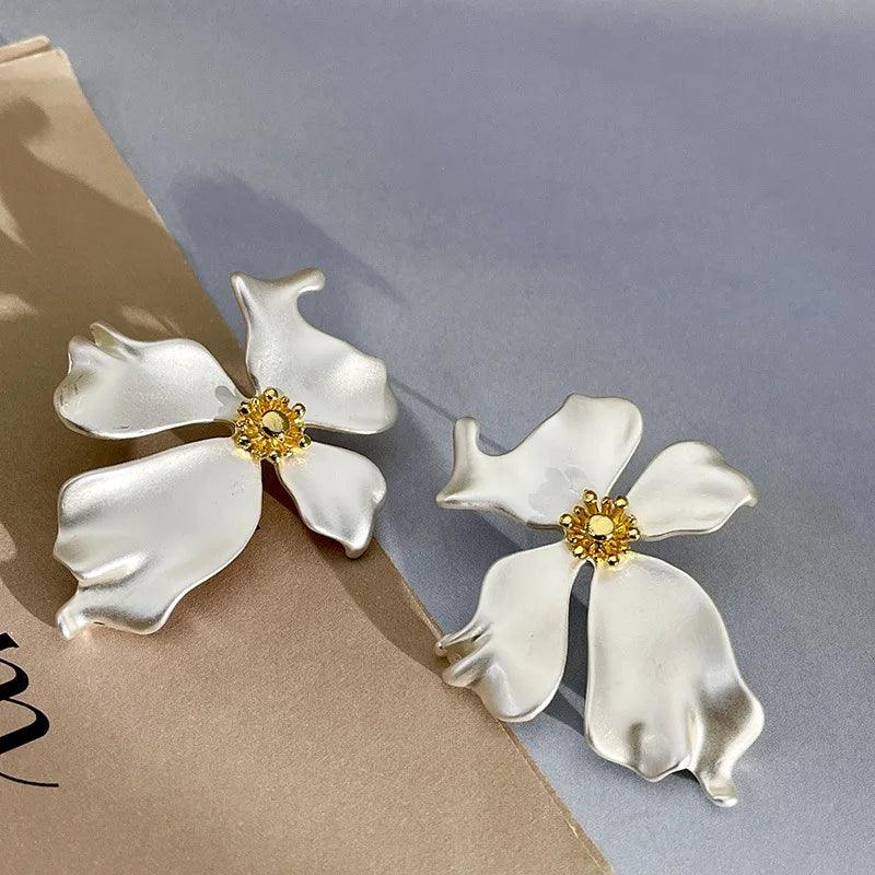 Luxury Matte Metal Flower Earrings