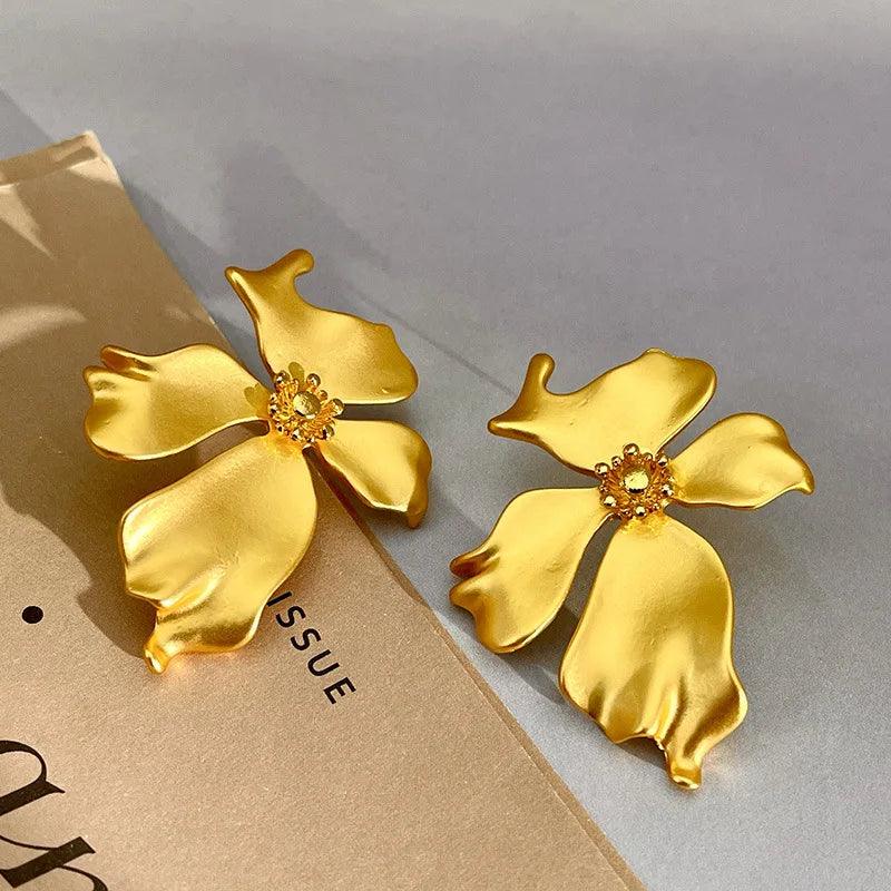 Luxury Matte Metal Flower Earrings