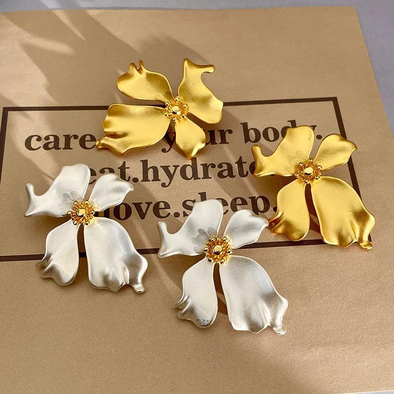 Luxury Matte Metal Flower Earrings