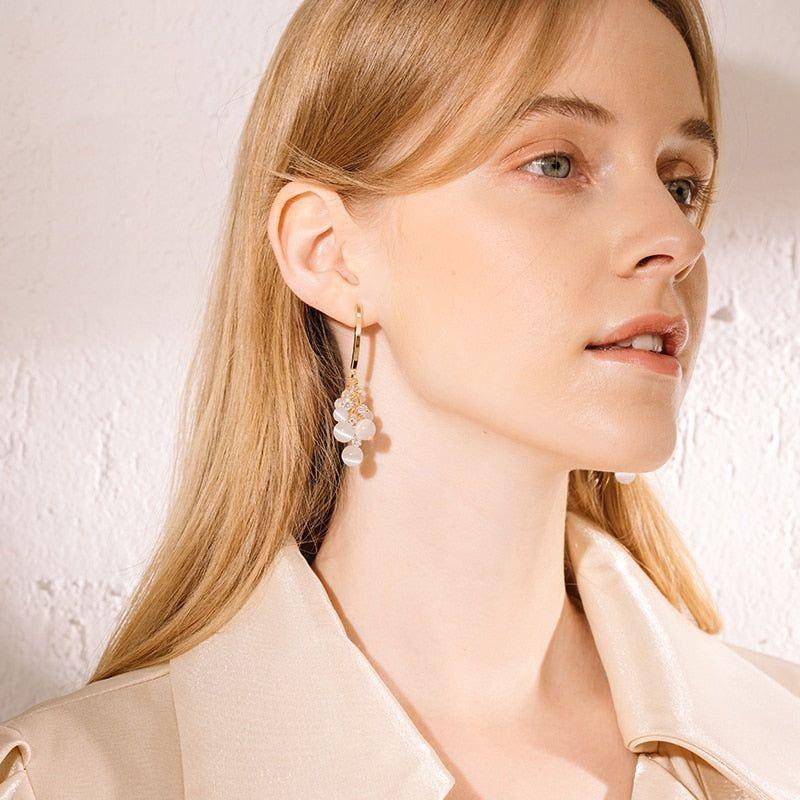 Luxury Opal Tassel Long Big Earrings