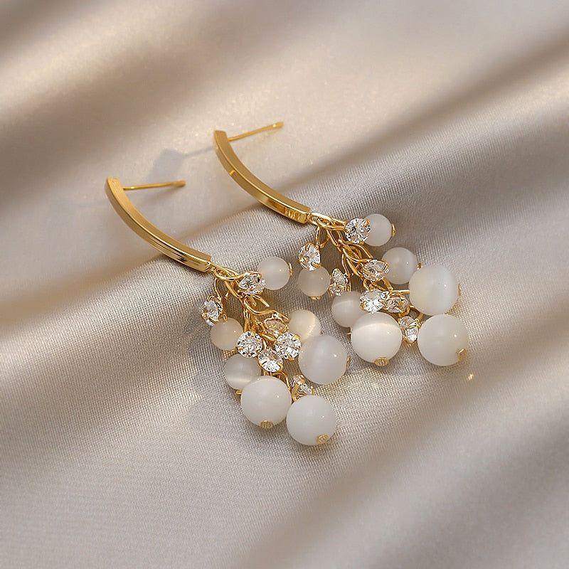 Luxury Opal Tassel Long Big Earrings