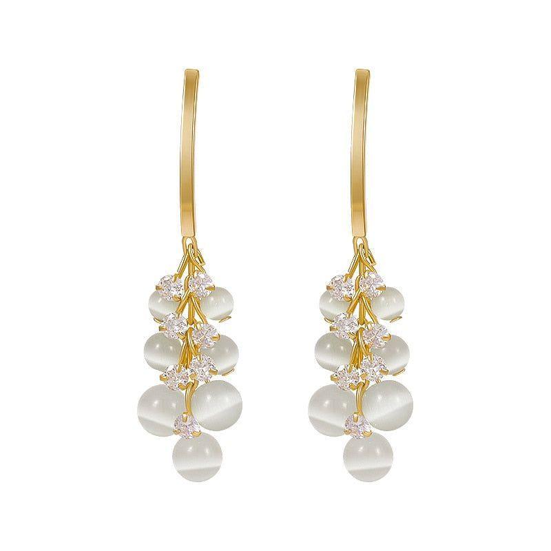 Luxury Opal Tassel Long Big Earrings