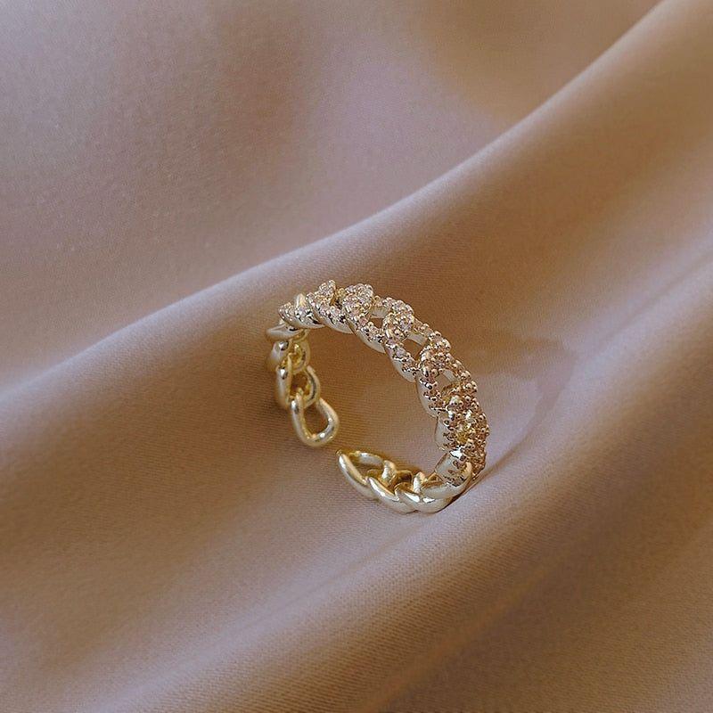 Luxury Zircon Twist Silver Golden Finger Rings