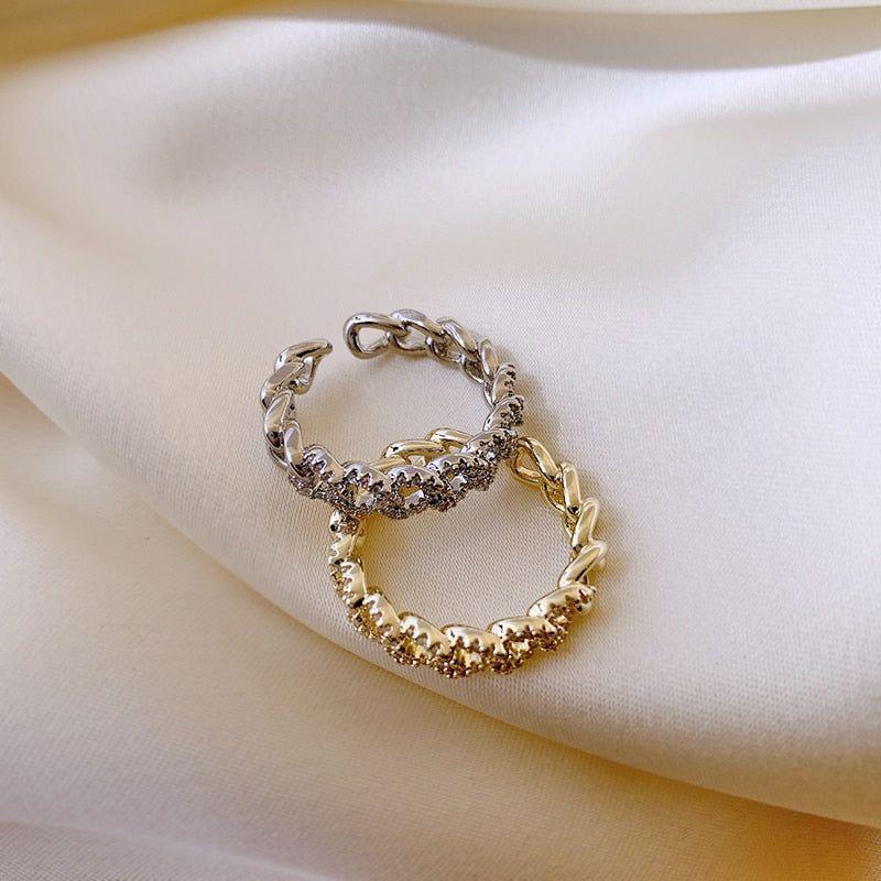 Luxury Zircon Twist Silver Golden Finger Rings