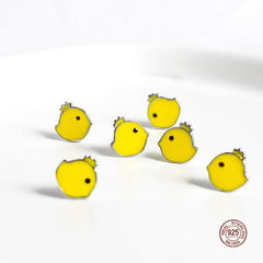 Mini Yellow Chick 925 Sterling Silver Studs Earrings