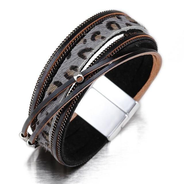 Multilayer Bracelets Fur Leopard Leather