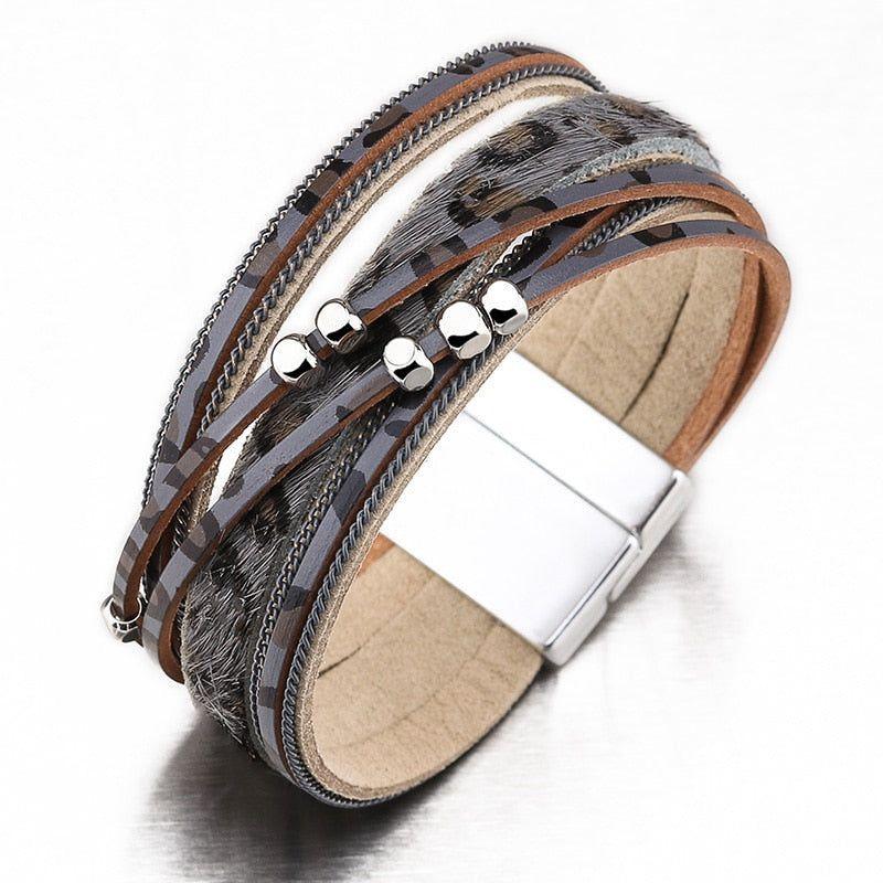 Multilayer Bracelets Fur Leopard Leather