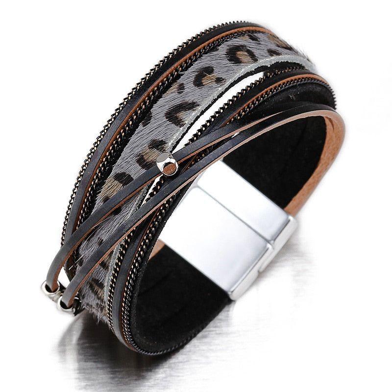 Multilayer Bracelets Fur Leopard Leather