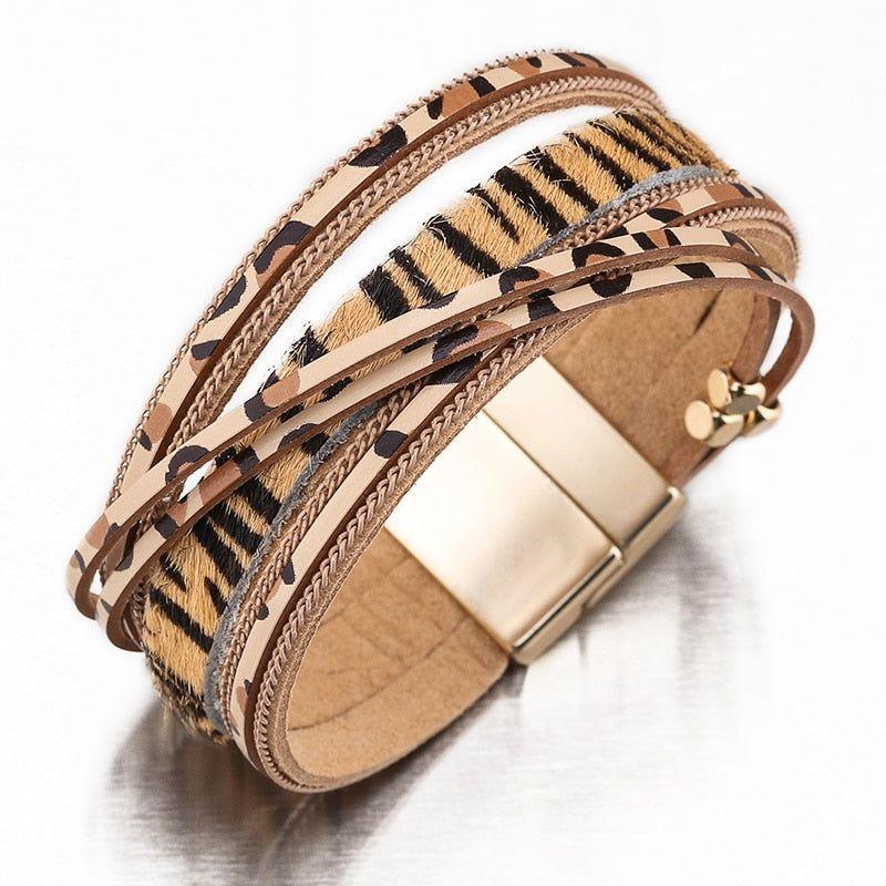 Multilayer Bracelets Fur Leopard Leather