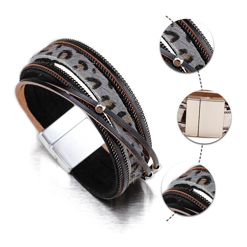 Multilayer Bracelets Fur Leopard Leather