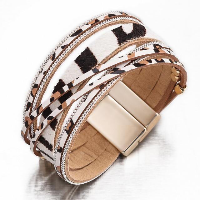 Multilayer Bracelets Fur Leopard Leather