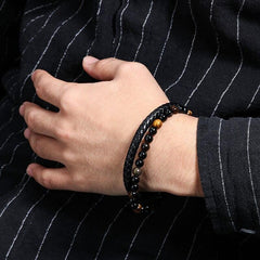 Multilayer Bracelets Nature Lava Stone Genuine Leather