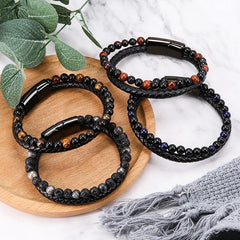 Multilayer Bracelets Nature Lava Stone Genuine Leather