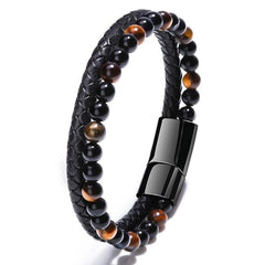 Multilayer Bracelets Nature Lava Stone Genuine Leather