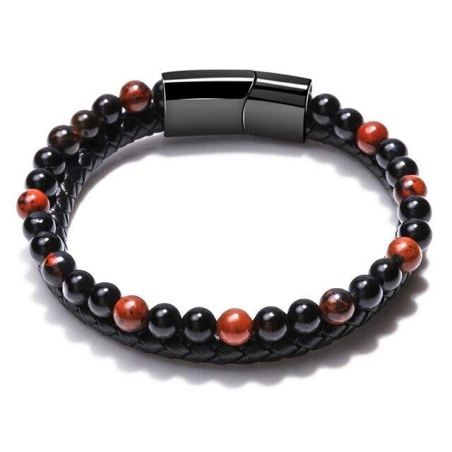 Multilayer Bracelets Nature Lava Stone Genuine Leather