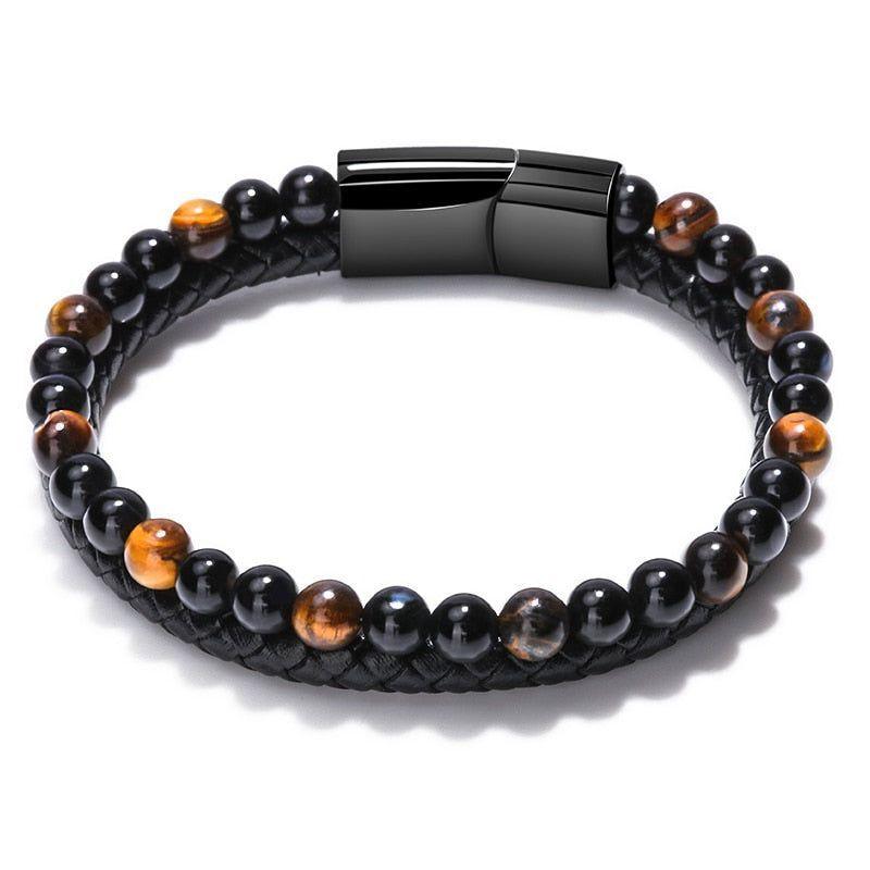 Multilayer Bracelets Nature Lava Stone Genuine Leather