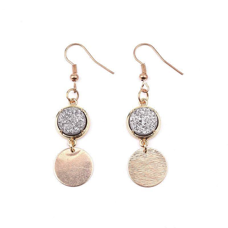 Natural Stone Druzy Drop Dangle Earrings