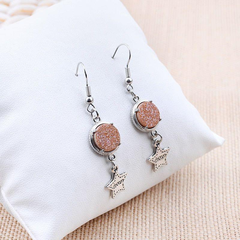 Natural Stone Druzy Drop Dangle Earrings