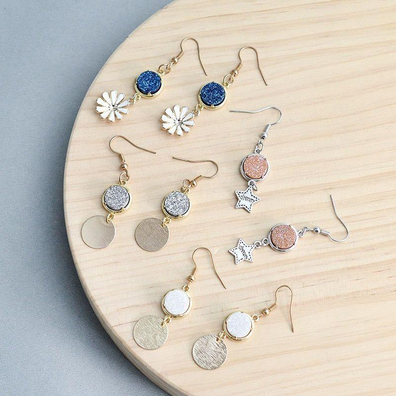 Natural Stone Druzy Drop Dangle Earrings