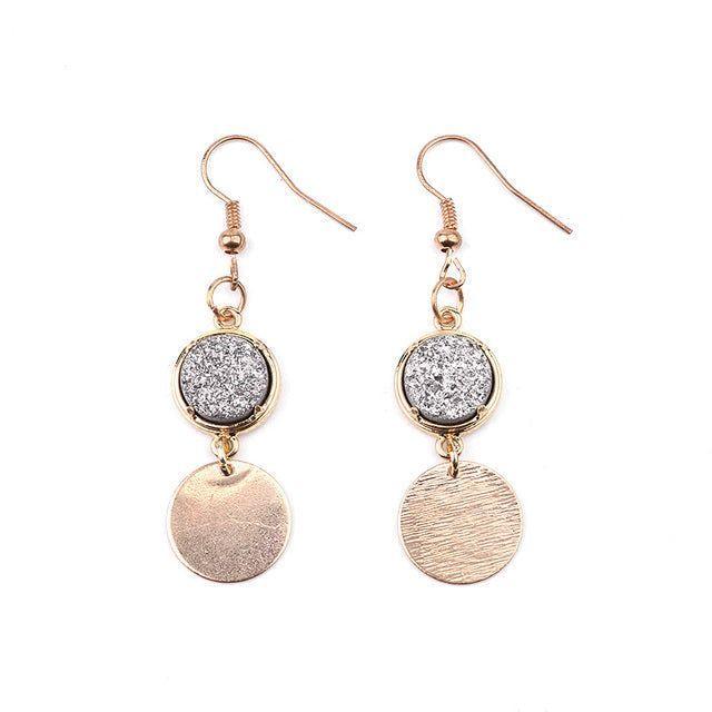 Natural Stone Druzy Drop Dangle Earrings