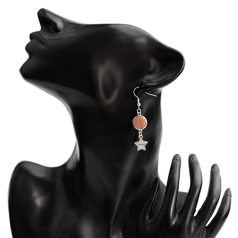 Natural Stone Druzy Drop Dangle Earrings