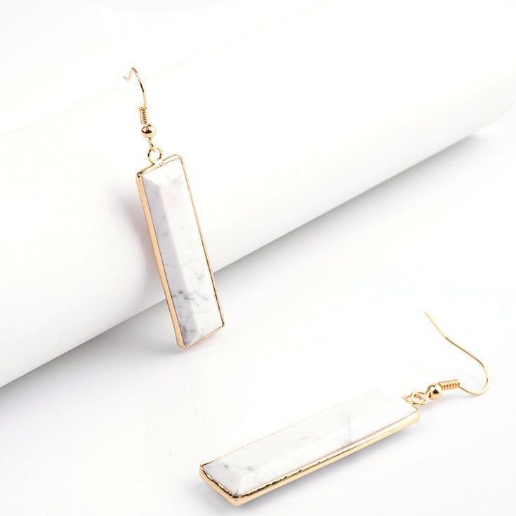 Natural Stone Rectangle Dangle Long Earrings