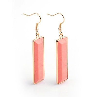 Natural Stone Rectangle Dangle Long Earrings