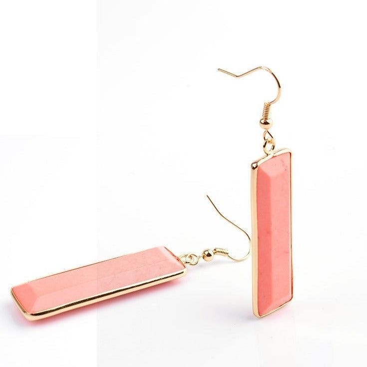 Natural Stone Rectangle Dangle Long Earrings