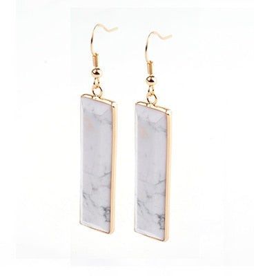 Natural Stone Rectangle Dangle Long Earrings
