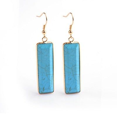Natural Stone Rectangle Dangle Long Earrings