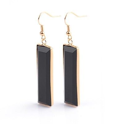 Natural Stone Rectangle Dangle Long Earrings