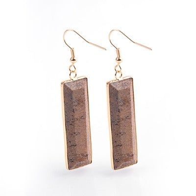 Natural Stone Rectangle Dangle Long Earrings