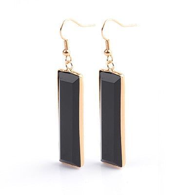 Natural Stone Rectangle Dangle Long Earrings