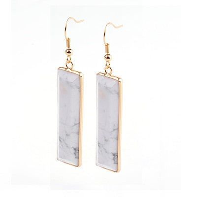 Natural Stone Rectangle Dangle Long Earrings