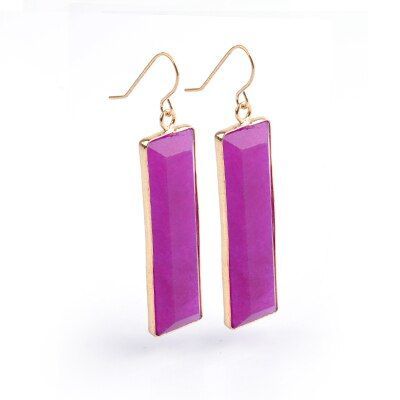 Natural Stone Rectangle Dangle Long Earrings