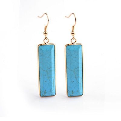Natural Stone Rectangle Dangle Long Earrings