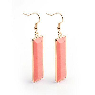 Natural Stone Rectangle Dangle Long Earrings