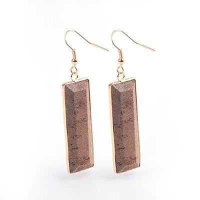 Natural Stone Rectangle Dangle Long Earrings