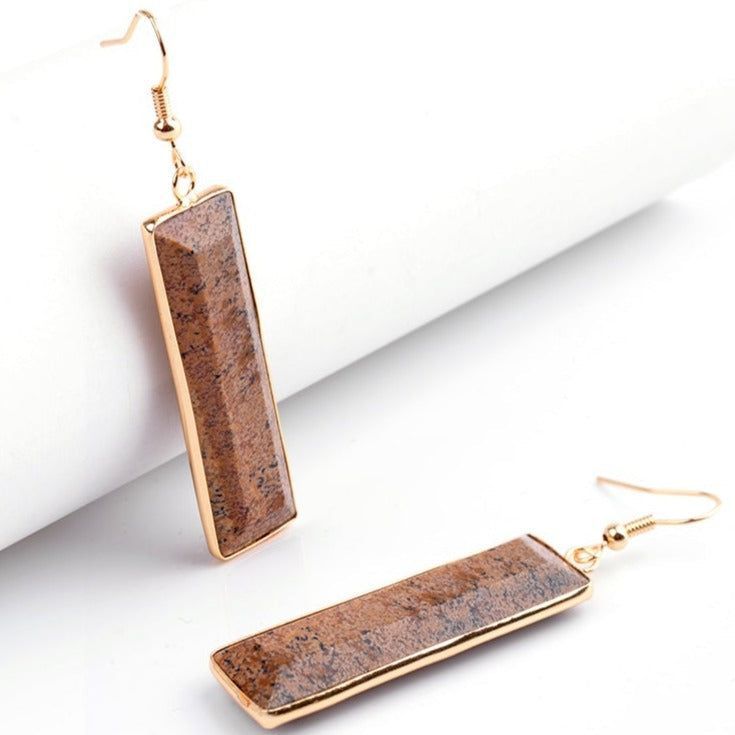 Natural Stone Rectangle Dangle Long Earrings