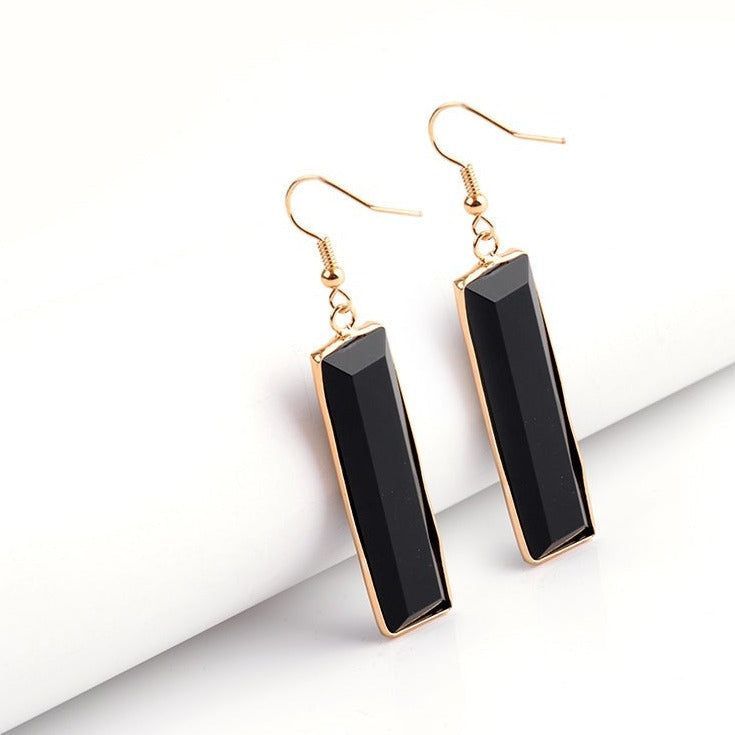 Natural Stone Rectangle Dangle Long Earrings