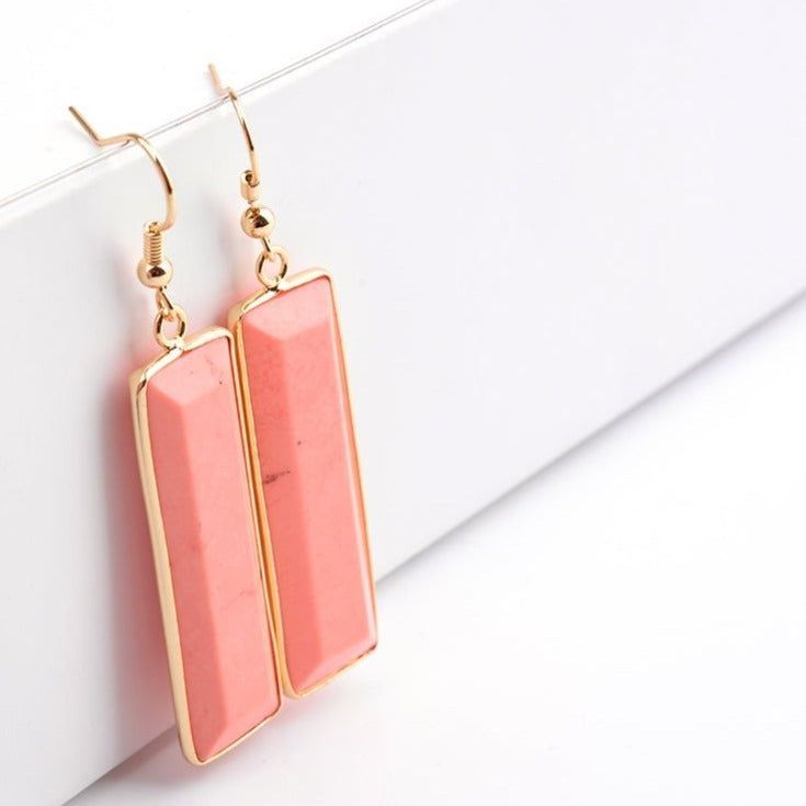 Natural Stone Rectangle Dangle Long Earrings